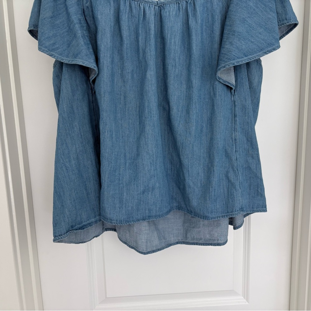 NWT Old Navy Cotton Chambray Boxy Flutter Sleeve Top XXL - Picture 4 of 8